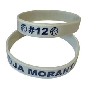 Basketball bracelet “JA Morant” #12 grey/blue 8”  unisex silicone